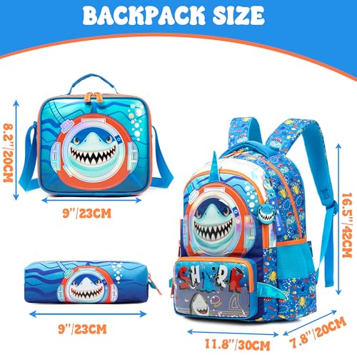 Meetbelify Kids School Backpacks for Girls Boys Backpack with Lunch Bag for Elmentary Students - color: 02 Shark