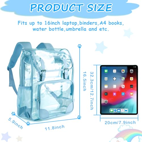 Clear Backpack,Heavy Duty Waterproof Clear Bookbag for School College Work Travel Security - Blue - color: Refined Blue