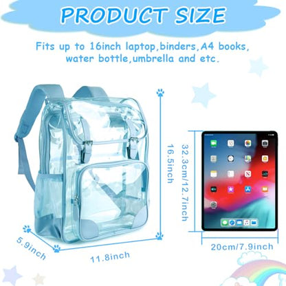 Clear Backpack,Heavy Duty Waterproof Clear Bookbag for School College Work Travel Security - Blue - color: Refined Blue
