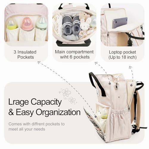 Western Diaper Bag with Changing Pad, Large Baby Bags Backpack with Stroller Straps & Insulated Pockets, Multifunction Waterproof Travel Diapers Back pack for Women & Man, Boho - color: Khaki