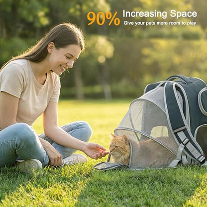 Cat Backpack Carrier Expandable,Pet Travel Backpack for Cats and Small Dogs, 1200D Waterproof Ventilated Mesh with Lockable Zippers, Foldable for Hiking Camping Vet, Up to 18 Lbs,(Green) - color: Green
