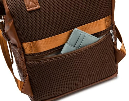 Kinmac Wide Open Style Laptop Backpack for Laptop Up to 15.6 Inch Men Women Travel Outdoor Backpack (Coffee Flower PU) - color: Coffee Flower Pu