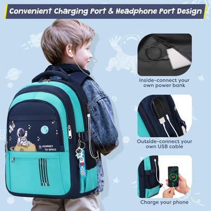 ACESAK Backpack for Boys - Boy Schoolbag Kids Children Teens Girls Elementary Middle School Bags, Waterproof Lightweight Bookbag Backpacks Casual Daypack with Lunch Bag Set - color: Green