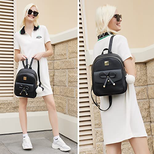 ZGWJ Mini Backpack Purse for Women - 3-Piece Set, Small PU Leather Bowknot Fashion Backpacks, Cute Casual Travel Daypacks - color: Black-3pcs