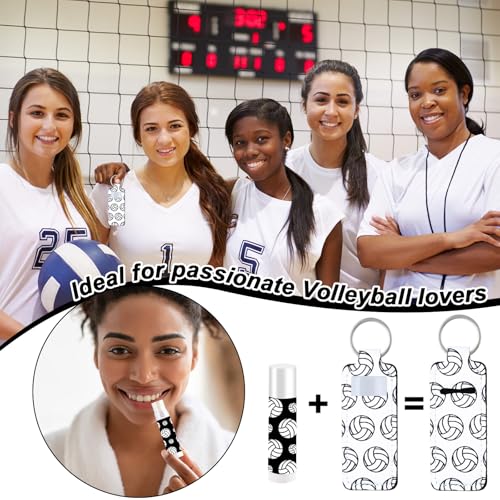 24 Sets Volleyball Party Favors Lip Balm and Lipstick Holder Keychain Bulk Sport Ball Team Gifts Natural Moisturizing Lip Balm Keychains Portable Pouch for Team Volleyball Sports Party Supplies - style: Volleyball