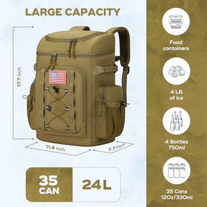 Maelstrom 35/50 Can Insulated Backpack Cooler, Leakproof Soft Lunch Ice Bag - color: Khaki, size: 35 Can