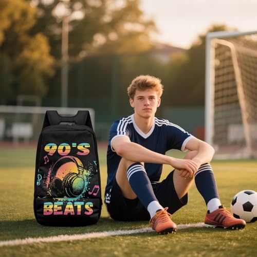 18.5in Basketball Backpack Basketball Bag with Shoe Compartment & Ball Holder, Waterproof Bag for Soccer Volleyball - color: Music Headphones Text Print