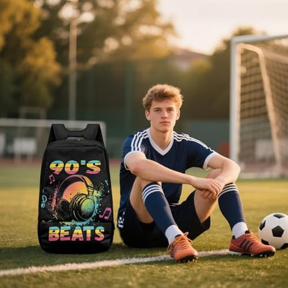 18.5in Basketball Backpack Basketball Bag with Shoe Compartment & Ball Holder, Waterproof Bag for Soccer Volleyball - color: Music Headphones Text Print