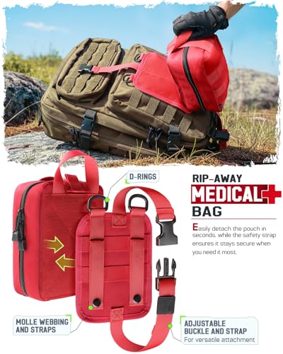 LIVANS 1000D First Aid Bag Empty Medical Ifak Pouch Molle EMT Pouches Rip-Away Tactical Military Trauma Emergency Medic Bag - color: Red-small Size(5.7"lx 3.4"w X 7.9"h)