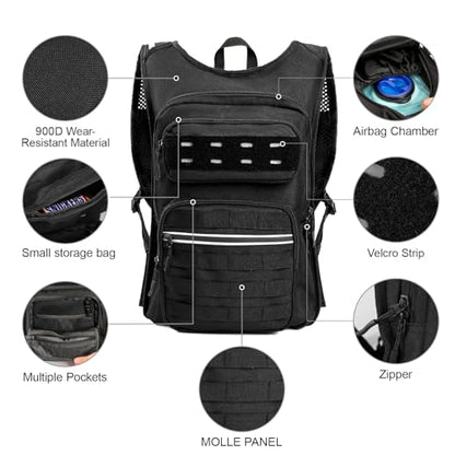 Tactical Hydration Backpack,Water Pack with 2L Leakproof Water Bladder | BPA-Free, 900D Polyester, MOLLE System, Breathable Back Panel, Adjustable Chest Strap for Hiking, Camping, Cycling & Trekking