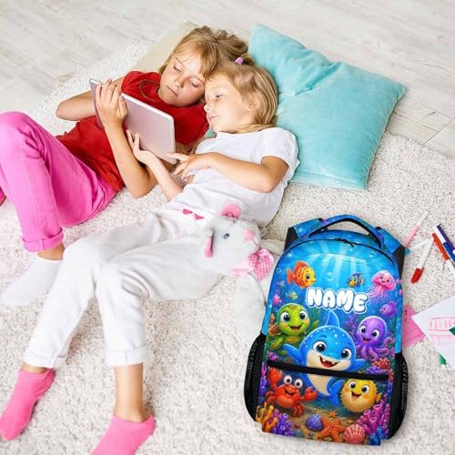 Personalized Backpack for Kids Toddlers Custom Bookbag for Boys Girls Unisex, Cute Fun Sea Animal School for Kindergarten Preschool Elementary - color: Blue