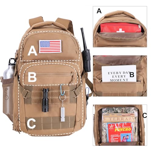 Tactical Hiking Backpack with 180° Open Design, Molle Webbing, Padded Laptop Compartment, Lightweight for Outdoor Adventures (tan) - color: Tan
