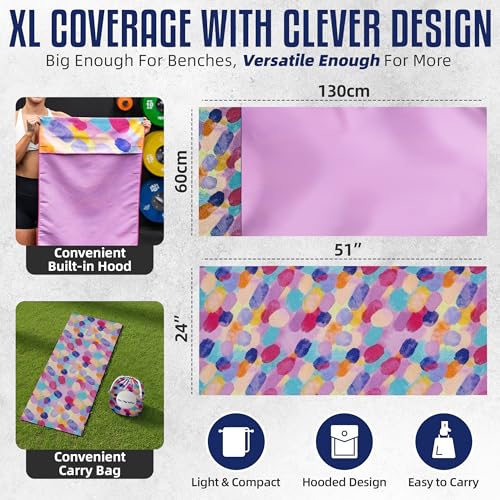 CHEEKY WINX Hooded Microfiber Gym Towel – Highly Absorbent Car Seat Towel with Carry Bag – Double-Sided Sweat Towel, Reversible, Quick Dry & Sand-Resistant Fabric, Cotton Candy, 130 x 60cm - color: Cotton Candy
