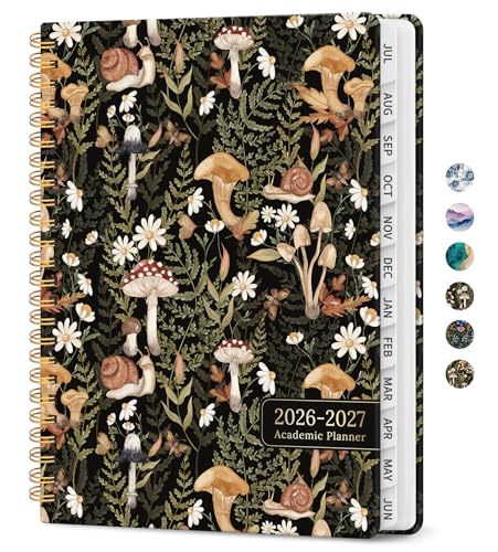 Planner 2026-2027, Academic Monthly and Weekly Calendar Planner for Women, July 2026 - June 2027, Hardcover Pretty Agenda Planner Book with Tabs, Spiral Daily Organizer for School Office Home Supplies, 8.5" x 11" - Mushroom - color: E-Mushroom, size: (8.5