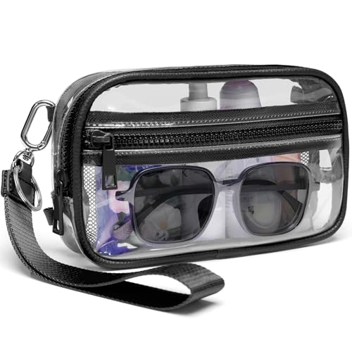 FODOKO Wristlet wallets for women Nylon Quilted Wallet with 4 Zippers,Travel Credit Card,Holder Cell Phone Organizer - color: Clear-black