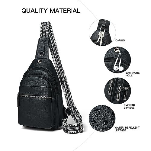 LATMAP 7L Sling Bag For Women Faux Leather Anti Theft Small Casual Daypack Backpack Fanny Pack Crossbody Chest Bags Purse Waterproof Black - color: Black