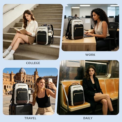 EMPSIGN 40L Travel Backpack for Women & Men, Airline Approved Carry On Backpack, TSA Personal Item Bag Waterproof, Overnight Weekender Essentials Backpacks for Business fits 17" Laptop, Black-Coffee - color: Beige/Black/Coffee