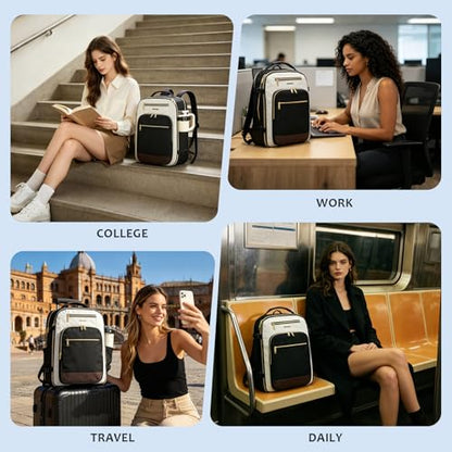 EMPSIGN 40L Travel Backpack for Women & Men, Airline Approved Carry On Backpack, TSA Personal Item Bag Waterproof, Overnight Weekender Essentials Backpacks for Business fits 17" Laptop, Black-Coffee - color: Beige/Black/Coffee