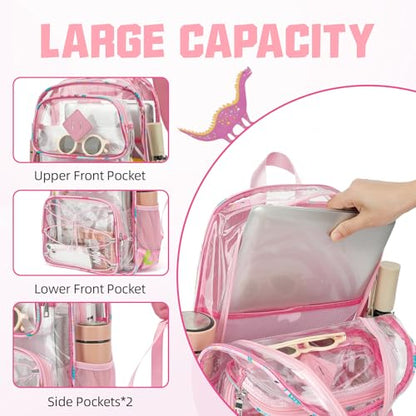 Clear Backpacks for Girls Women, Heavy Duty PVC Transparent Back Pack See Through Boys Kids Clear Bookbags for School Dinosaur Pink - color: Dinosaur Pink