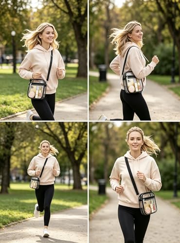 Clear Stadium Bag, Clear Purse for Sport Events and Concerts, Transparent Messenger Clear Crossbody Bag for Women - color: Black