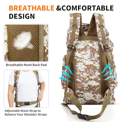 Hiking Backpack Tactical Backpack for Men Women, 80L Military Backpack Rucksack Waterproof Large Travel Camping Backpack for Men, Molle Rucksack Outdoor Travel Cycling Daypack (Desert Camo) - color: Desert Camo