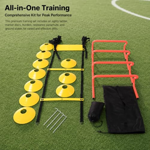 Agility Ladder Speed Training Kit, Soccer Training Equipment Set, PP Rung Agility Ladder Synthetic Disc Cones with Storage Bag