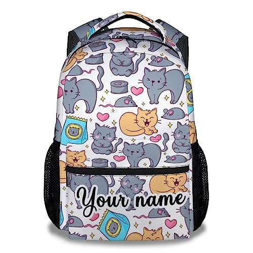 Personalized Cat Backpack for Girls Boys, 16 Inch Cat Theme Bookbag with Adjustable Straps, Durable, Lightweight, School Bag with Large Capacity - color: Color-1-1