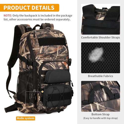 HUNTVP Tactical Backpack Military MOLLE Backpack Hunting Rucksack Gear Assault Pack 25L WR - color: Reed Camo-25l, size: 25L