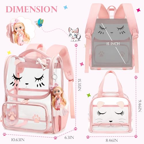 AO ALI VICTORY clear backpack Girls with Tote Bag Heavy Duty PVC Transparent Cute Backpack for Kids Toddler Preschool Bookbags Elementary School Bags See Through Casual Travel Daypack, Pink Set - color: Pink Set