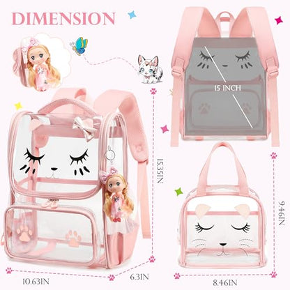 AO ALI VICTORY clear backpack Girls with Tote Bag Heavy Duty PVC Transparent Cute Backpack for Kids Toddler Preschool Bookbags Elementary School Bags See Through Casual Travel Daypack, Pink Set - color: Pink Set