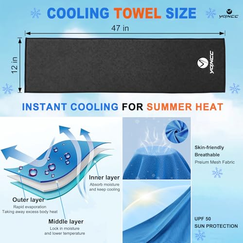 YQXCC 4 Pack Cooling Towels (47"x12"), Ice Cool Neck Towel, Soft Breathable Microfiber for Yoga, Golf, Gym, Running, Camping & Hot Weather - color: Dark Gray 4 Packs