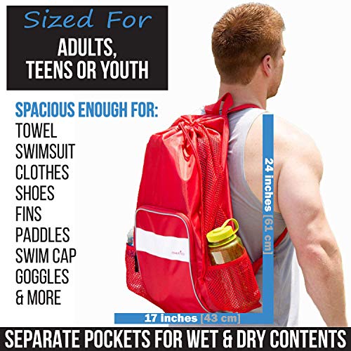 Athletico Mesh Swim Bag - Mesh Pool Bag With Wet & Dry Compartments for Swimming, the Beach, Camping and More - color: Blue