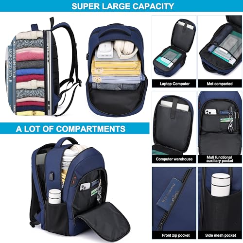 CAFELE Laptop Backpack 17.3 Inch Computer Backpack Daypack Water-Repellent Laptop Bag with USB Charging Port for Business/School/Travel/Women/Men (Blue, 17.3 Inches) - color: Blue