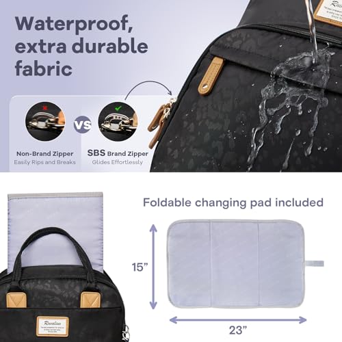 RUVALINO Diaper Bag Backpack-Multifunction Baby Travel Bag with Changing pad, Insulated Bottle Holders & Pacifier Case, Large Capacity, Waterproof, Black Leopard - color: Black Leopard