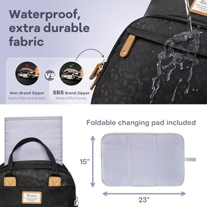 RUVALINO Diaper Bag Backpack-Multifunction Baby Travel Bag with Changing pad, Insulated Bottle Holders & Pacifier Case, Large Capacity, Waterproof, Black Leopard - color: Black Leopard