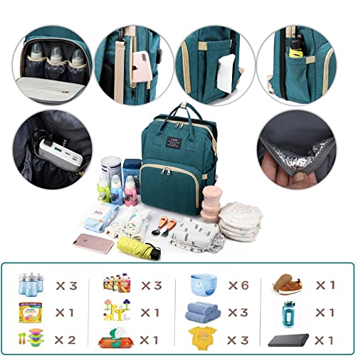 ANWTOTU Baby Diaper Bags with Changing Station,Waterproof Diaper Bag Backpack for Moms Dads with USB Charging Port,Large Capacity Multifunctional Baby Essentials(Green) - color: Green