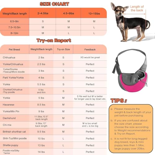 YUDODO Pet Sling Carrier for 2-5 lbs Small Dogs & Cats – Hands-Free Puppy Carrier with Safety Hook, Large Zipper Pocket, Soft Breathable Mesh, Adjustable Strap & Reflective Strip (Pink 1.0 S) - color: Pink 1.0 Basic (Zipper Pocket), size: Small (2-4.5lbs)