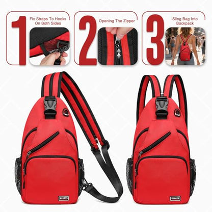Convertible Sling Bag with Coin Pocket, 11" Tablet Crossbody Mini Backpack with Headphone Jack Casual Pack for Women Men Travel, Red - color: Red, size: Large
