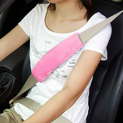 Soft Faux Car Seat Belt Cover Pad,Car Safety Seat Belt Strap Shoulder Pad for Adults and Children,Suitable for Car Seat Belt,Backpack,Shoulder Bag,Set of 2 (Pink) - color: Pink