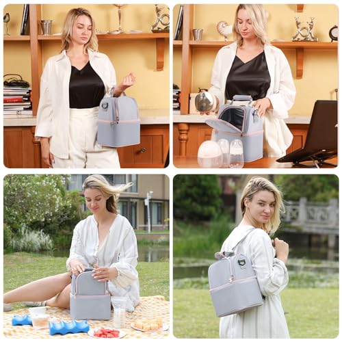 NCVI Breastmilk Cooler Bag with 2 Ice Pack, Breast Pump Bag with Cooler Fits 6 Bottles, Double Layer Breast Milk Baby Bottle Cooler Bag, for Travel, Nursing Mom Daycare, Work, Picnic (Grey) - color: Grey