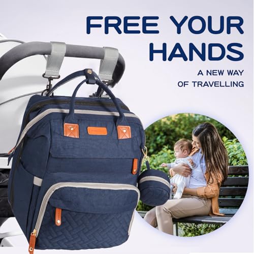 JOYCE Diaper Bag Backpack with Changing Pad, Water-Resistant, Large Blue | Portable changing pad, insulated bottle pockets, stroller straps, pacifier case, Multi-Compartment storage - color: Blue