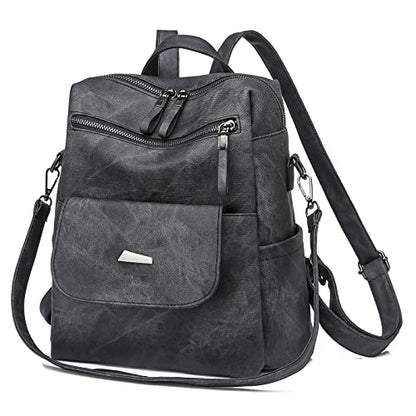 Backpack Purse for Women, Women Backpack Purse Small Leather Waterproof Anti-theft Shoulder Bags Handbags Ladies - color: Black Grey
