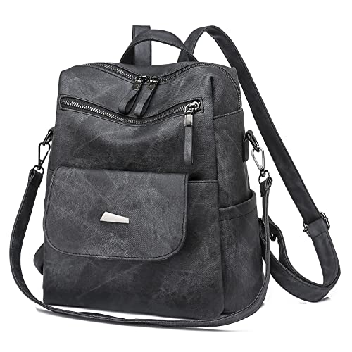 Backpack Purse for Women, Women Backpack Purse Small Leather Waterproof Anti-theft Shoulder Bags Handbags Ladies - color: Black Grey