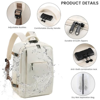 TANTOMI Travel Backpack for Women, Carry On Backpack with Wet-Dry Separation Compartment, TSA-Compliant Laptop Backpack, Personal Item Travel Bag with Anti-Theft Lock for Weekender (Cream White) - color: 2-cream White
