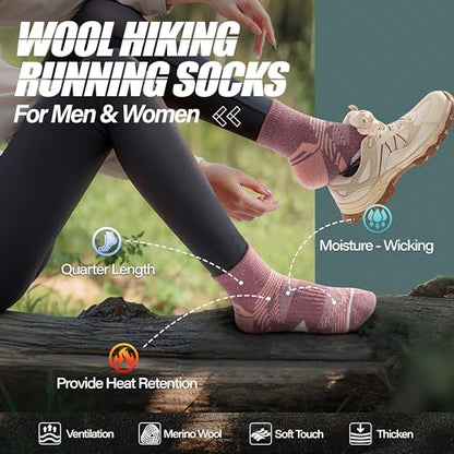 ANTSANG 6 Pairs Merino Wool Quarter Ankle Hiking Running Socks Compression Thermal Thick Cushion Socks for Women Men - color: Pink Series, size: Medium
