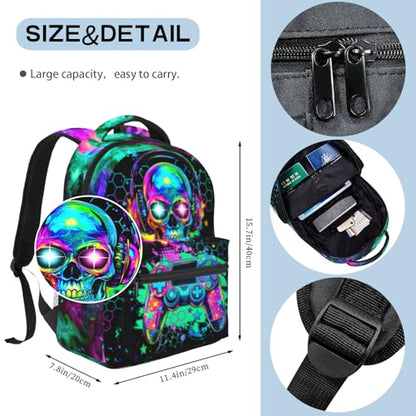 Backpack For Kids Gaming School Backpack For Boys Graffiti Video Game Bookbag For Kids Children Teens Elementary Middle School Ages 6-18 Back Pack - color: Game Skull