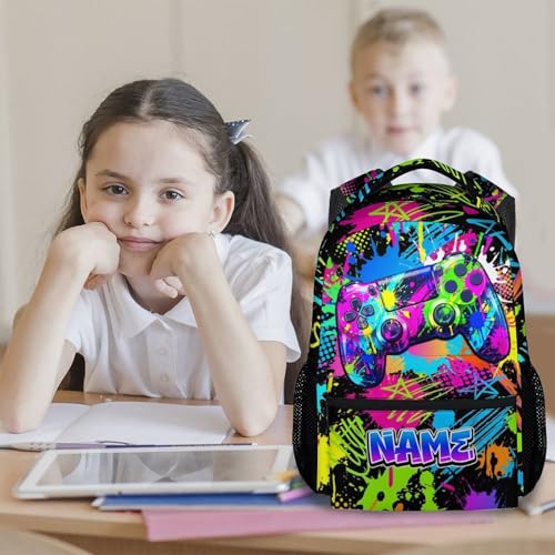Custom Gaming Backpack - Personalized 17 Inch Boys Bookbag for Toddlers, Large Capacity Lightweight Gamer Schoolbag for Preschool Kindergarten Elementary - color: Multicolor