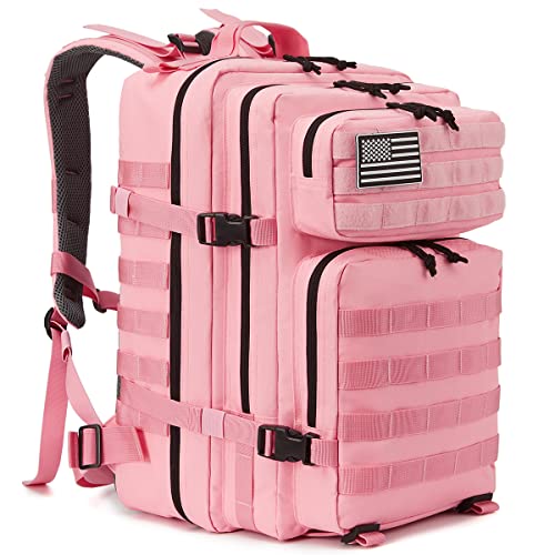 QT&QY 45L Military Tactical Backpacks Molle Army Assault Pack 3 Day Bug Out Bag Hiking Treeking Rucksack… - color: 3.3 Pink