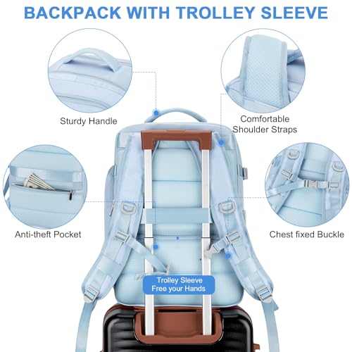 RDTGO Travel Backpack For Women,Personal Item Travel Bag Fits 17" Laptop,Flight Approved Carry-On Backpack, Hiking Backpack,Waterproof Outdoor College Casual Daypack (Blue) - color: Blue