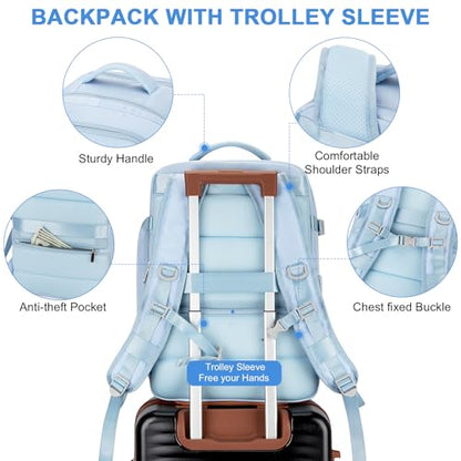 RDTGO Travel Backpack For Women,Personal Item Travel Bag Fits 17" Laptop,Flight Approved Carry-On Backpack, Hiking Backpack,Waterproof Outdoor College Casual Daypack (Blue) - color: Blue